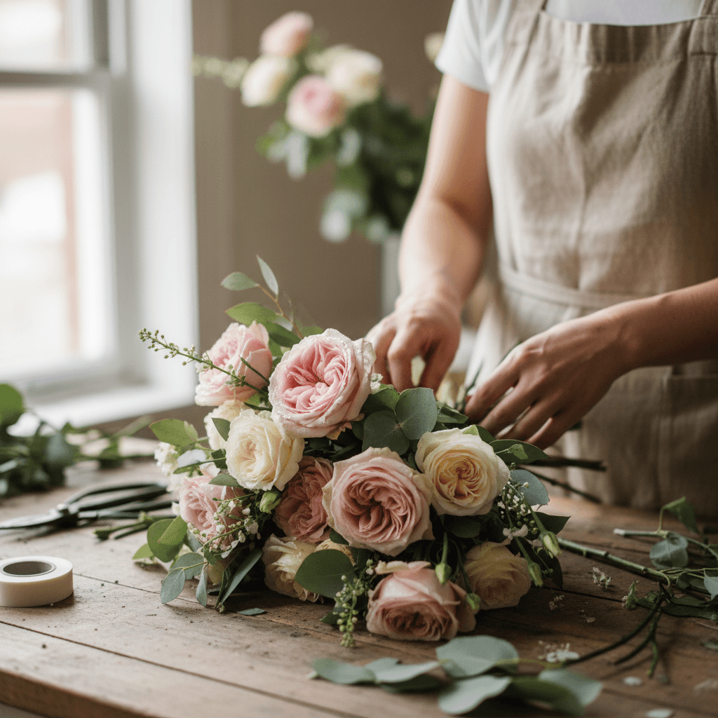 Moody hand-tied bouquet in deep tones