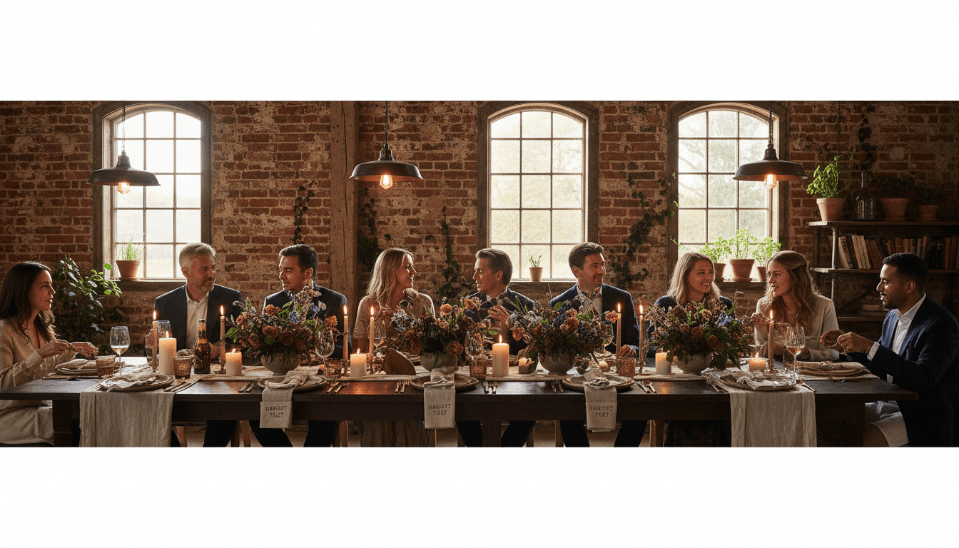Event table with low floral centerpieces